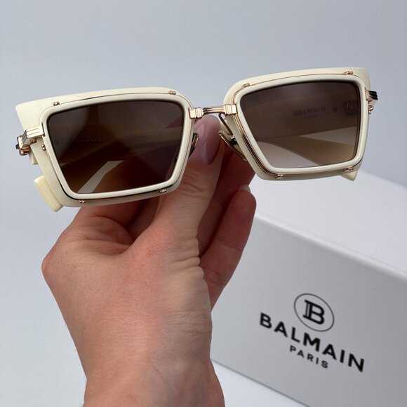 Balmain ADMIRABLE BPS-130C-52 Men BRAND NEW Sunglasses Titanium Gold Bone Brown - Picture 2 of 12